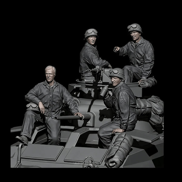 1/35 WWII Tank Crew Team, 4 Figures, Resin Model Figure Kit, Unassembled and Unpainted