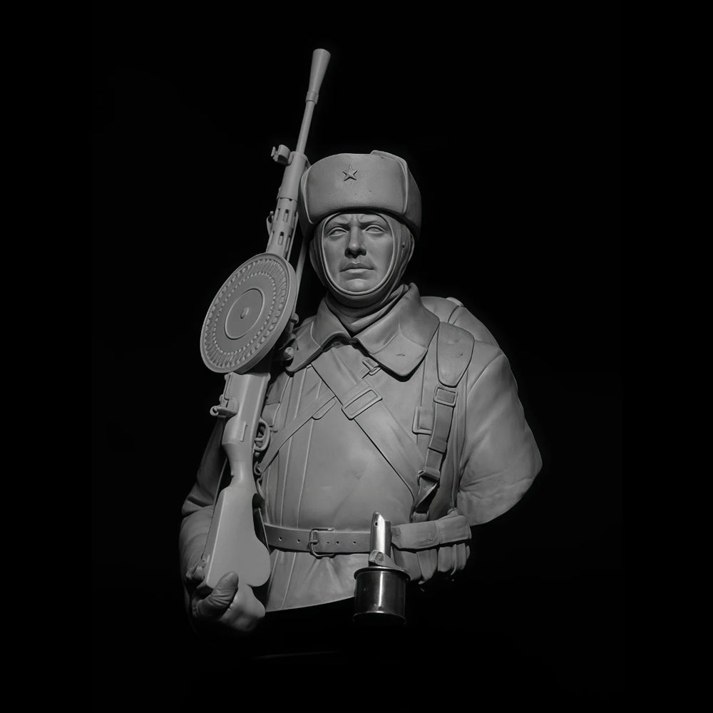1/10 WWII Soviet Machine Gunner, Resin Model Bust Kit, Unassembled and Unpainted