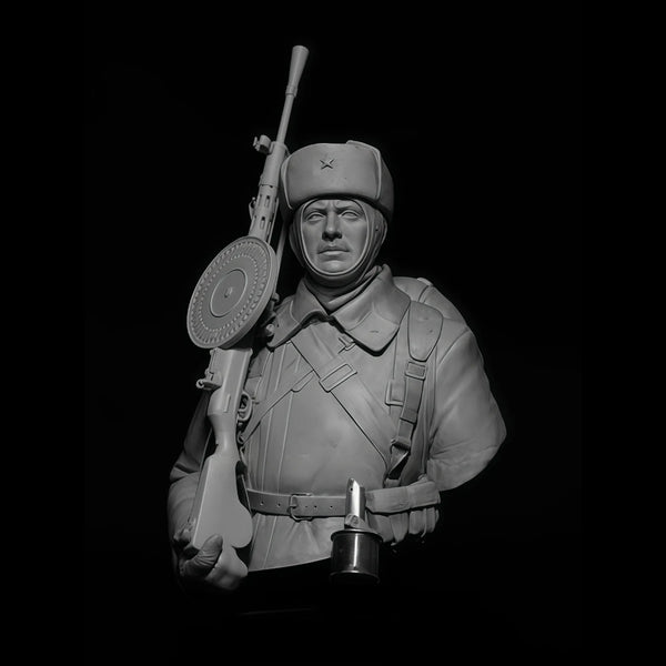 1/10 WWII Soviet Machine Gunner, Resin Model Bust Kit, Unassembled and Unpainted