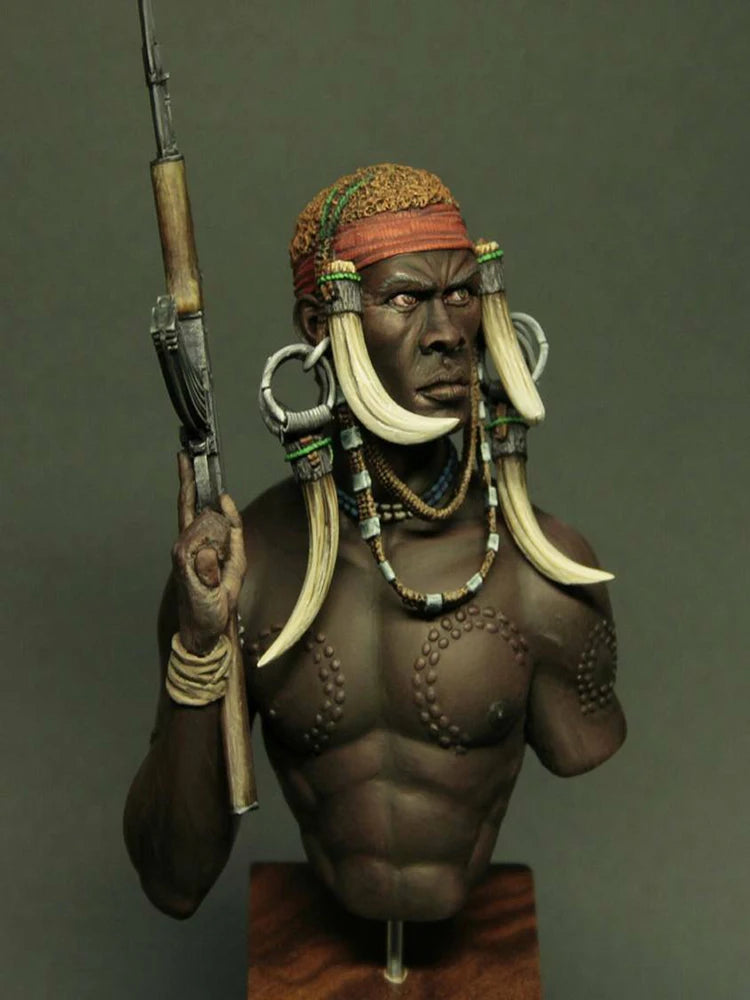 1/10 Ancient African Tribal Warrior, Resin Model Bust Kit, Unassembled and Unpainted