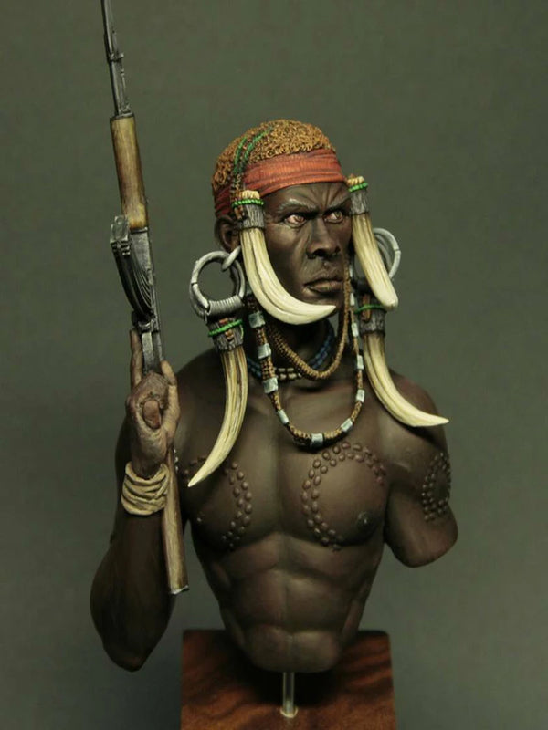1/10 Ancient African Tribal Warrior, Resin Model Bust Kit, Unassembled and Unpainted