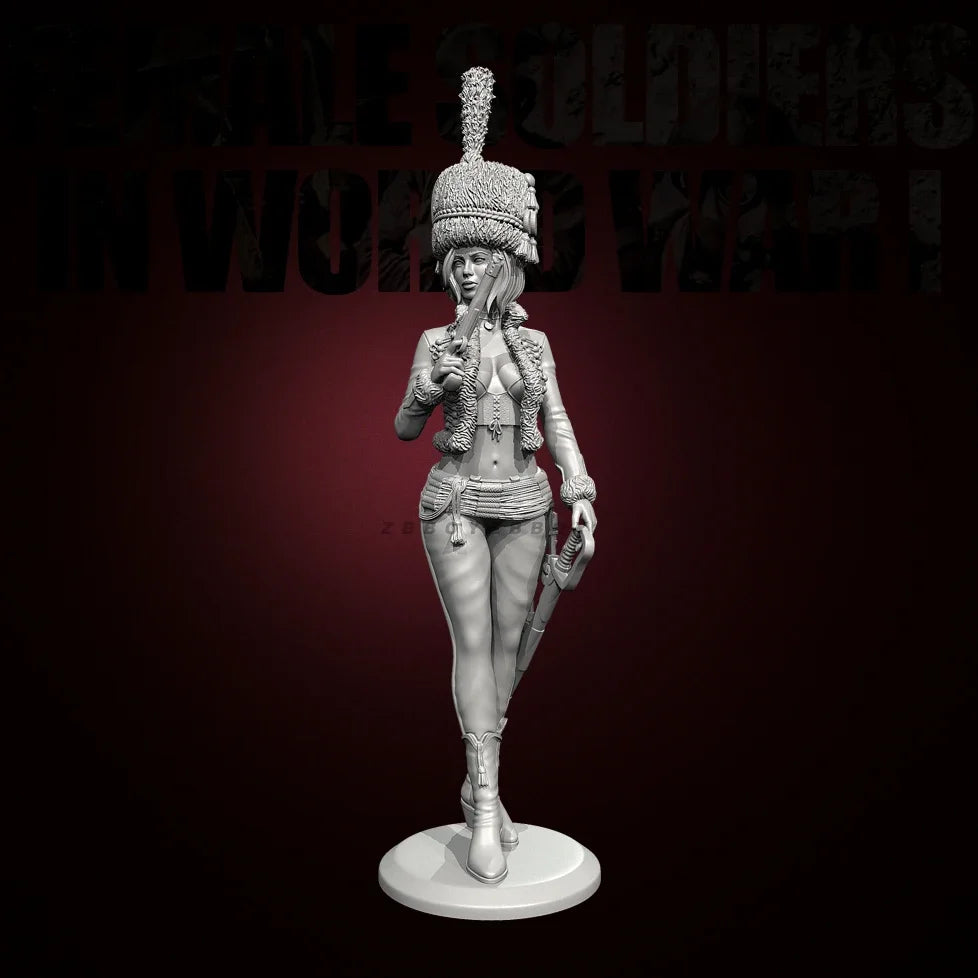 75mm Modern Female Warrior with Plumed Helmet, Resin Model Figure Kit, Unassembled and Unpainted