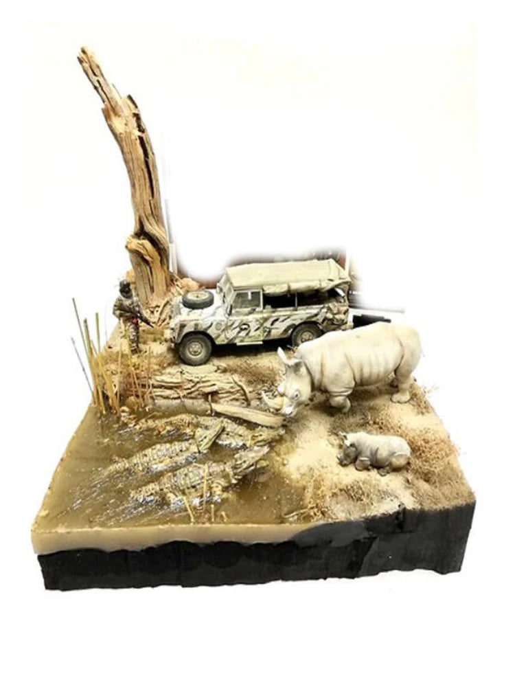 1/32 Medieval Fantasy Soldier with Rhinoceros, Resin Model Diorama Kit, Unassembled and Unpainted