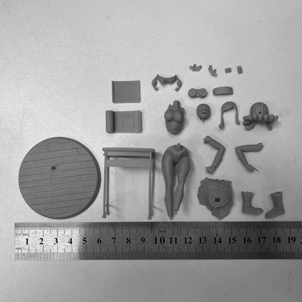 1/24 Girl with Pink Hair at Computer, Resin Model Figure Kit, Anime Theme, Unassembled and Unpainted