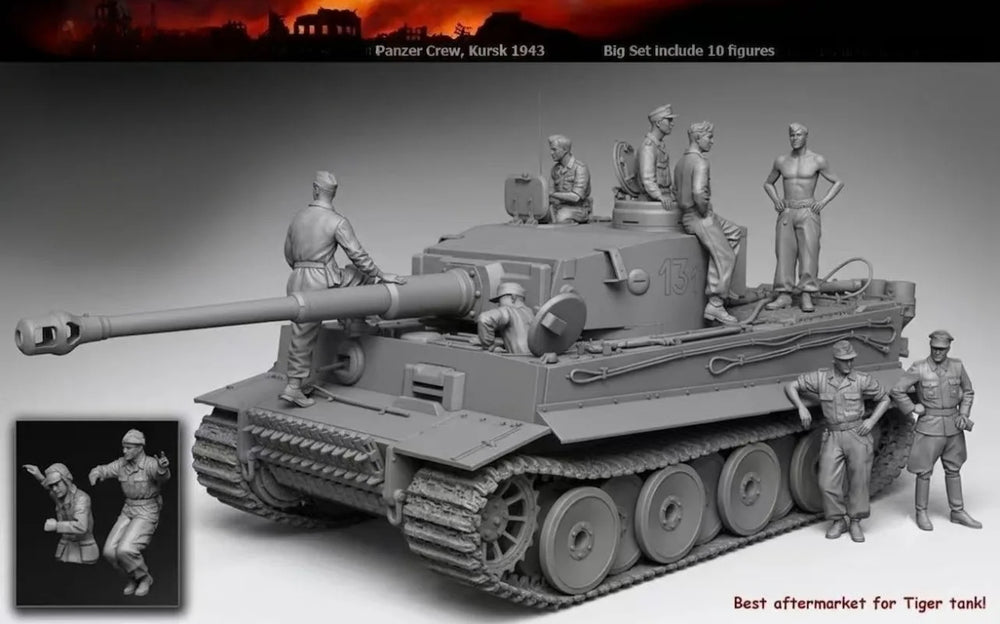1/35 WWII German Tiger Tank Crew, 10 Figures, Resin Model Figure Kit, Unassembled and Unpainted