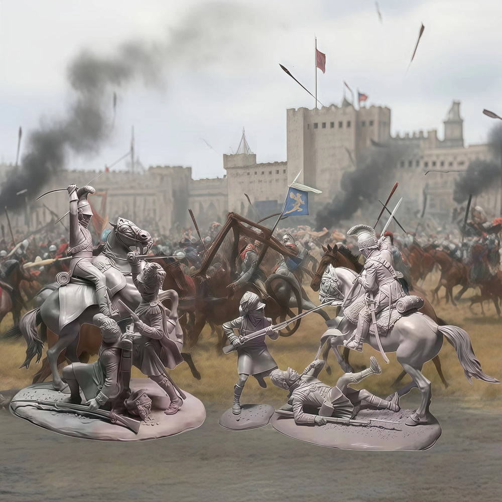 1/35 Medieval Battle Scene, 8 Figures, Resin Model Diorama Kit, Unassembled and Unpainted