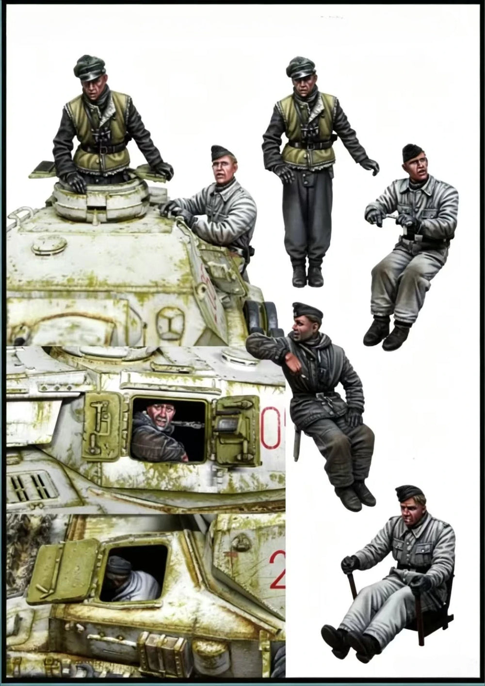 1/35 WWII German Panzer Crew Winter Rest, 4 Figures, Resin Model Figure Kit, Unassembled and Unpainted