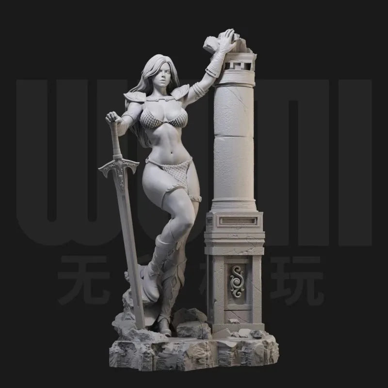 1/24 Female Swordsman with Base, Resin Model Figure Kit, Fantasy Theme, Unassembled and Unpainted