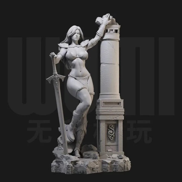 1/24 Female Swordsman with Base, Resin Model Figure Kit, Fantasy Theme, Unassembled and Unpainted