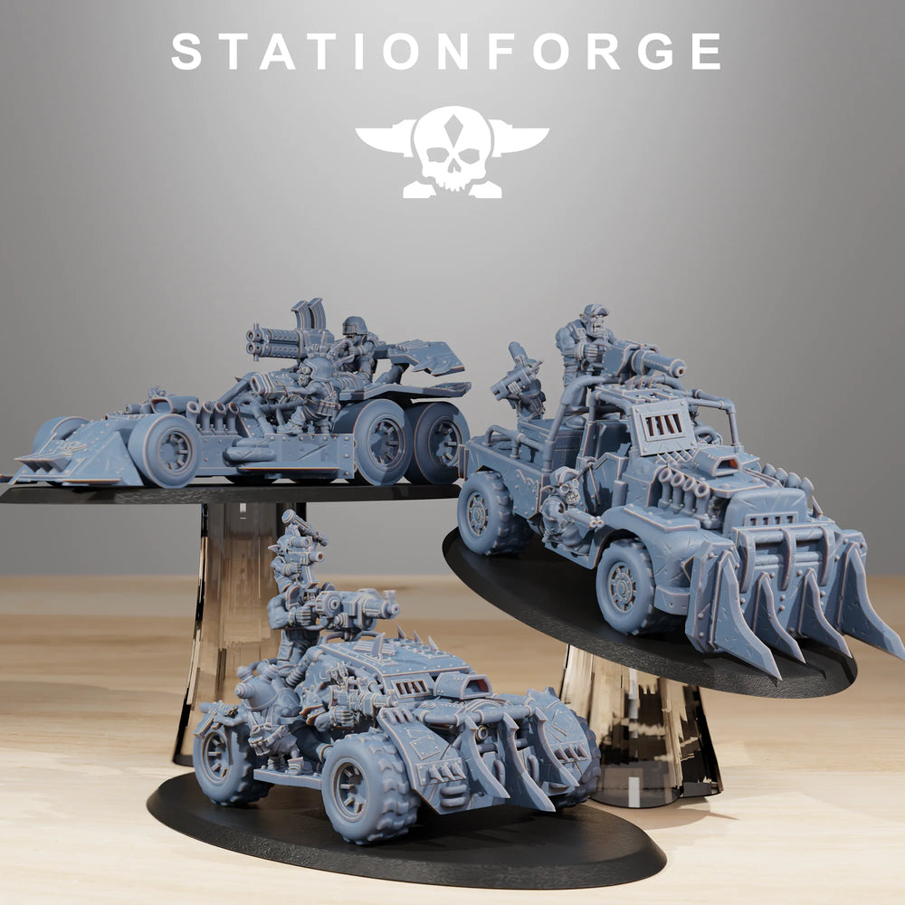 28mm Ork Speedsters, 6 Figures, Resin Model Vehicle Kit, Sci-Fi Theme, Unassembled and Unpainted