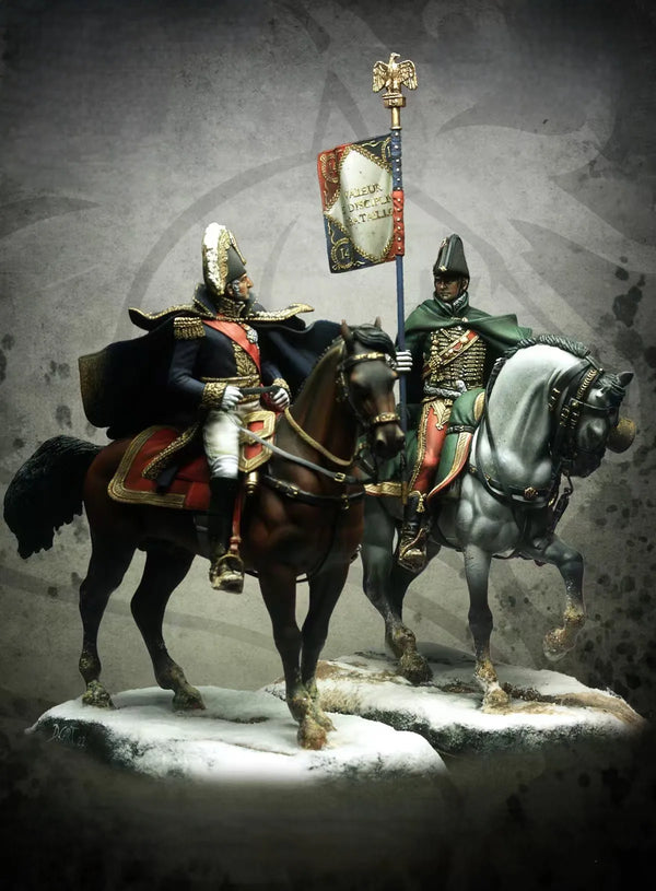 1/32 Napoleonic Cavalry Officers with Standard, 3 Figures, Resin Model Figure Kit, Unassembled and Unpainted