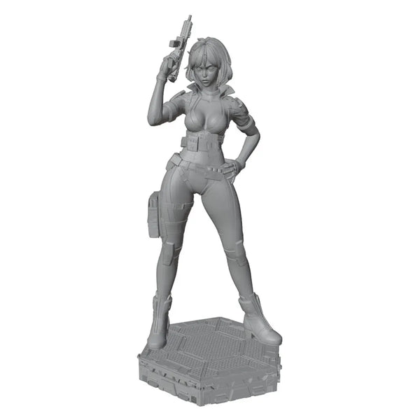 1/24 Female Commando with Machine Gun, Resin Model Figure Kit, Unassembled and Unpainted