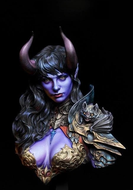 1/10 Horned Sorceress with Ornate Shoulder Armor, Resin Model Bust Kit, Fantasy Theme, Unassembled and Unpainted
