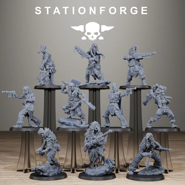 28mm Post-Apocalyptic Tribal Beast Warriors, 16 Figures, Resin Model Figure Kit, Fantasy Theme, Unassembled and Unpainted