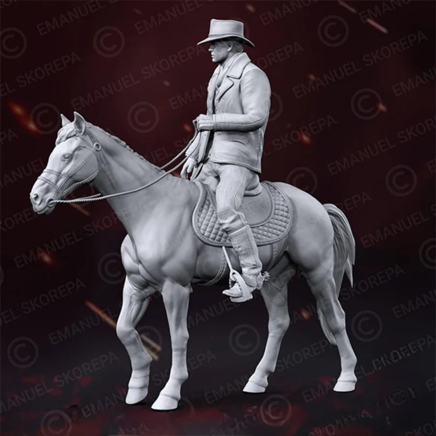 1/24 Cowboy Mounted on Saddled Horse, Resin Model Figure Kit, Historical Theme, Unassembled and Unpainted