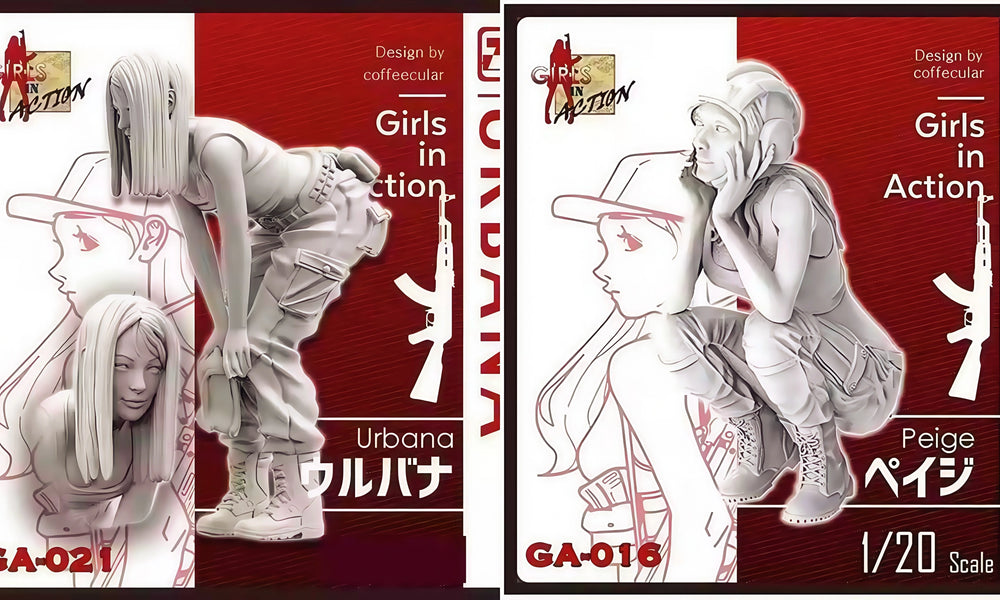 1/20 Action Girls, 2 Figures, Resin Model Figure Kit, Anime Theme, Unassembled and Unpainted