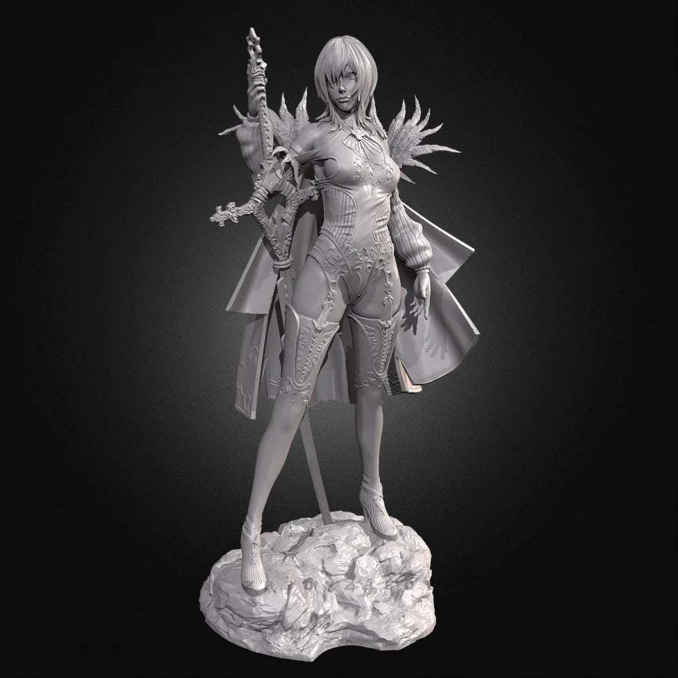 75mm Warrior with Spiked Pauldrons and Spear, Resin Model Figure Kit, Fantasy Theme, Unassembled and Unpainted