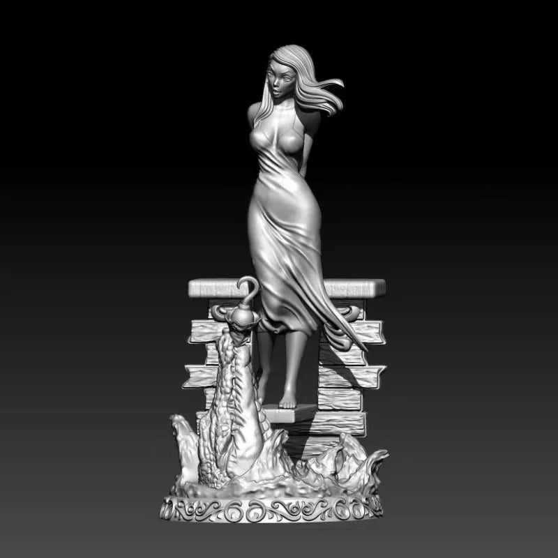 1/24 Girl with Crocodile Companion, Resin Model Figure Kit, Fantasy Theme, Unassembled and Unpainted