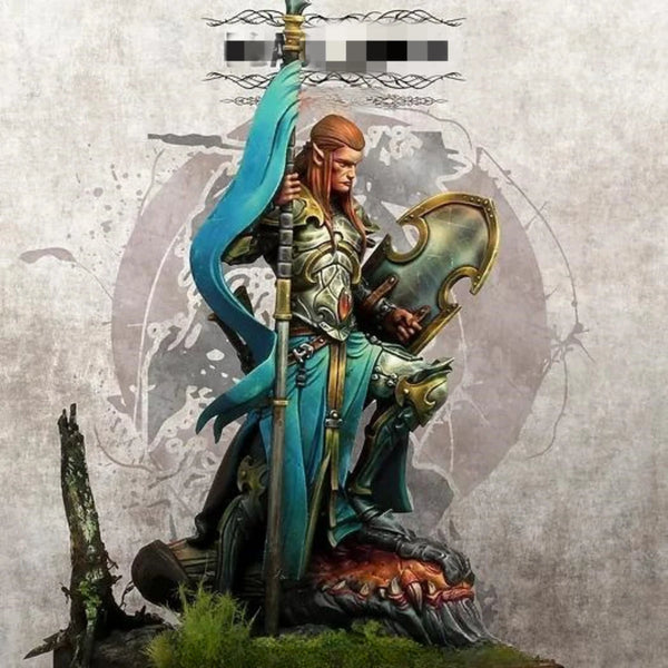 75mm Elf Warrior with Turquoise Cloak, Resin Model Figure Kit, Fantasy Theme, Unassembled and Unpainted