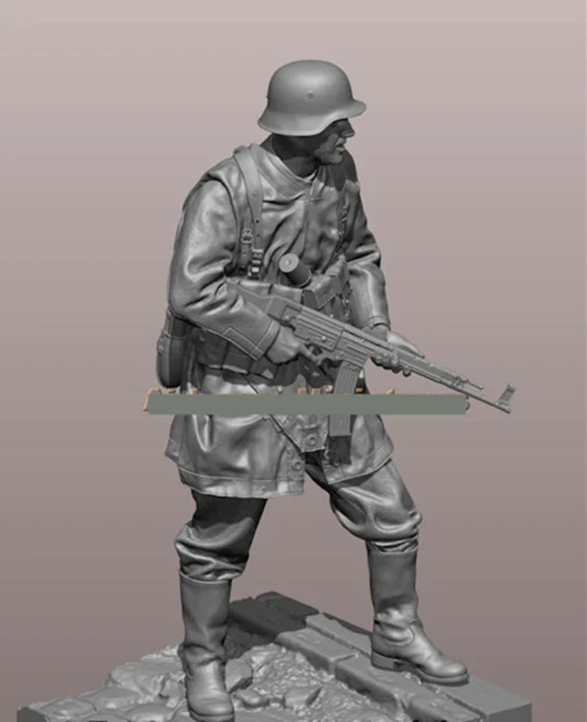 1/35 WWII German Infantryman Standing at Ready, Resin Model Figure Kit, Unassembled and Unpainted