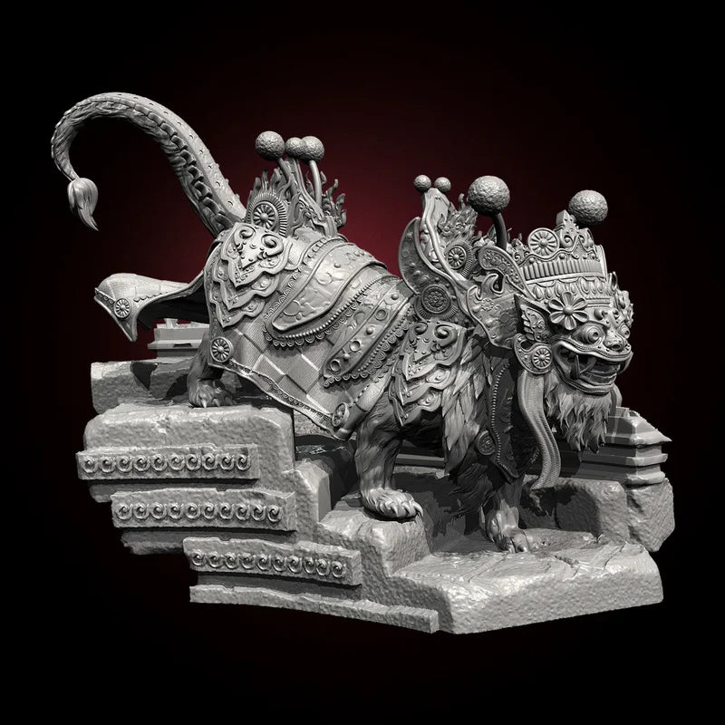 90mm Southeast Asian Lion Dance Fu Dogs, 3 Figures, Resin Model Figure Kit, Mythology Theme, Unassembled and Unpainted