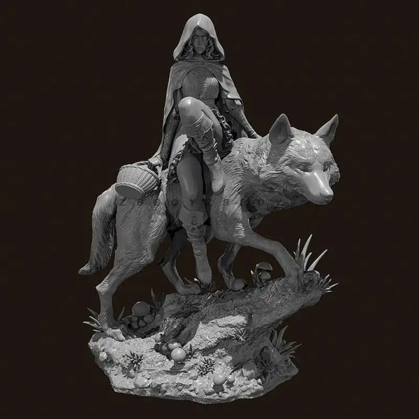 75mm Red-Haired Warrior on Beast, Resin Model Figure Kit, Fantasy Theme, Unassembled and Unpainted