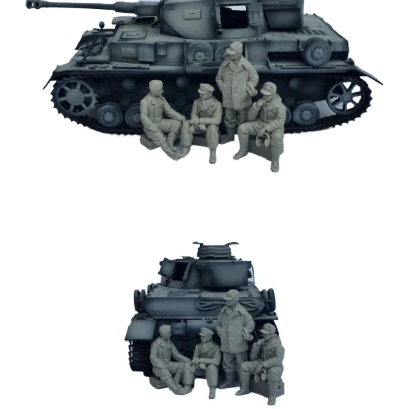 1/35 WWII Panzer Tank with Crew, 4 Figures, Resin Model Diorama Kit, Unassembled and Unpainted