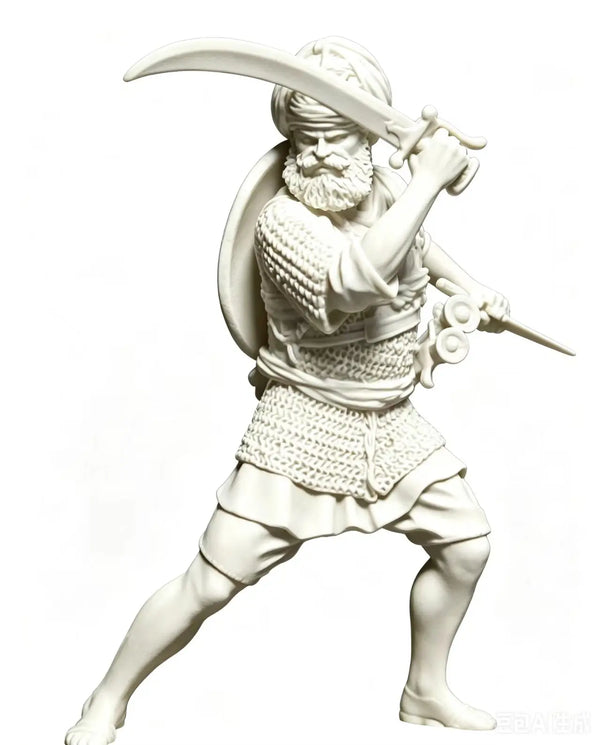 54mm Dwarf Warrior Lunging with Curved Scimitar, Resin Model Figure Kit, Fantasy Theme, Unassembled and Unpainted