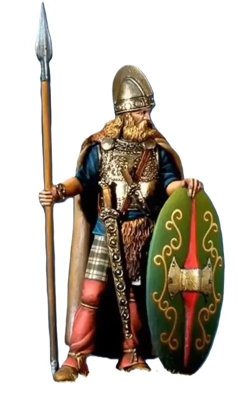 54mm Medieval Warrior with Spiral Shield and Spear, Resin Model Figure Kit, Unassembled and Unpainted