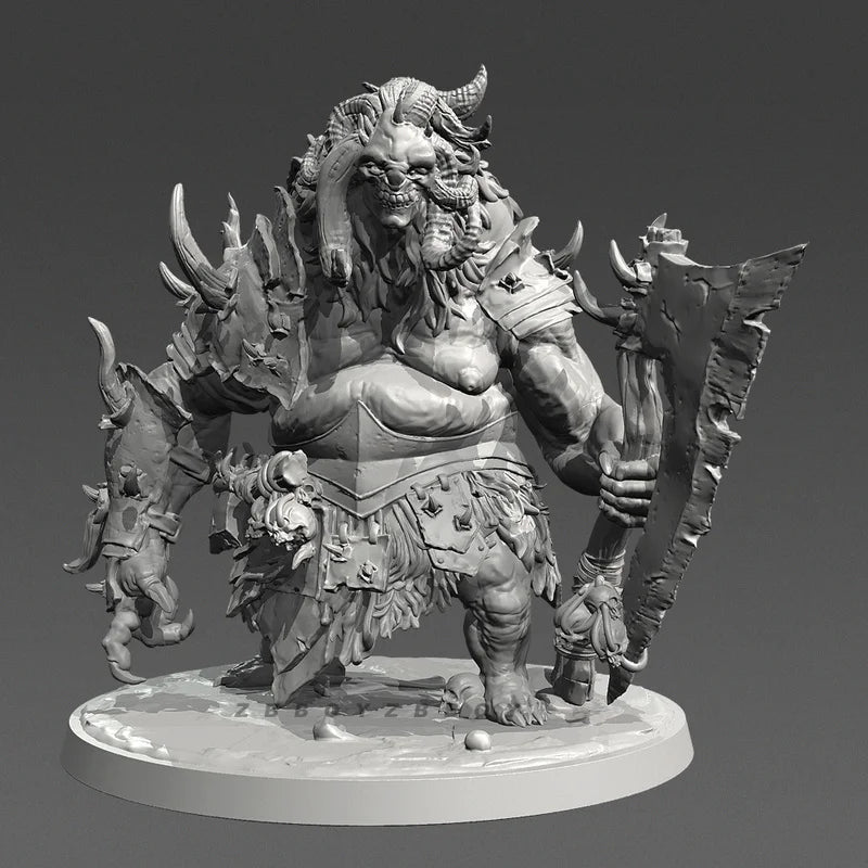 75mm Horned Demon Warlord with Twin Blades, Resin Model Figure Kit, Fantasy Theme, Unassembled and Unpainted
