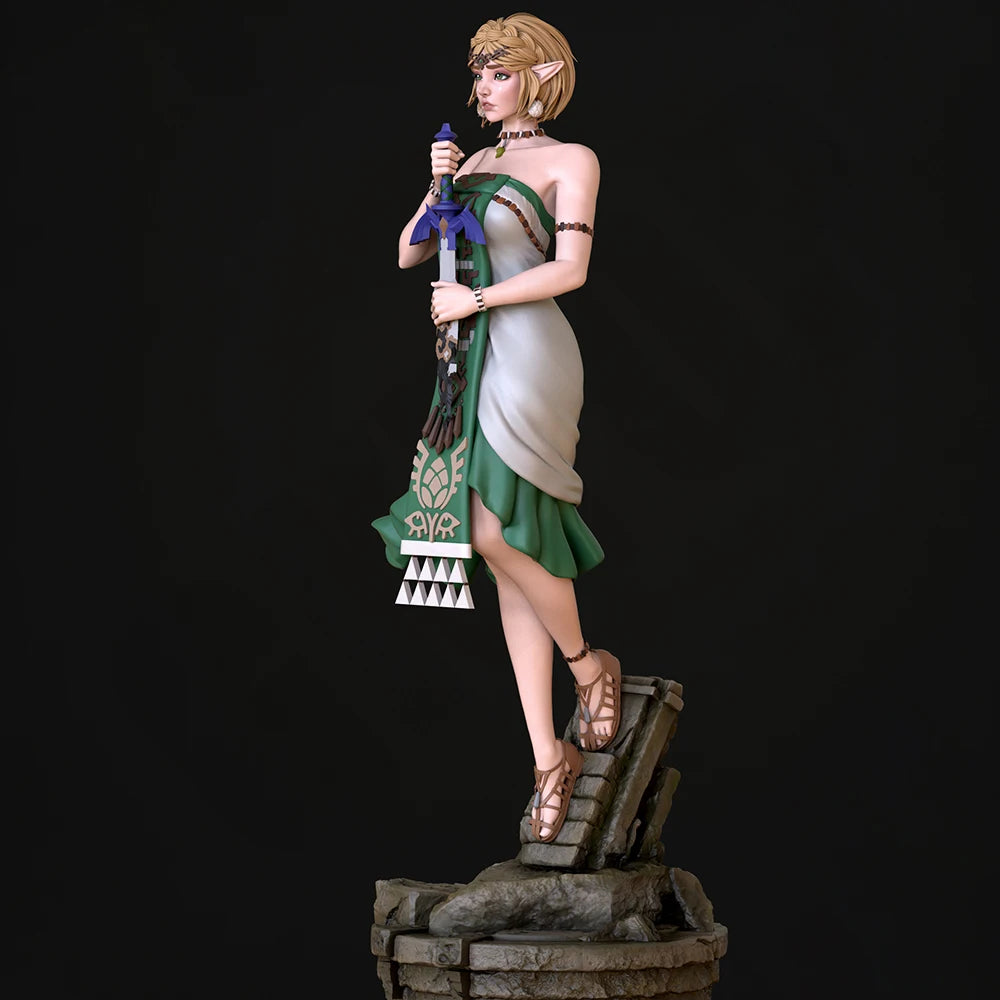 1/24 Elf Sorceress in Checkered Formal Gown, Resin Model Figure Kit, Fantasy Theme, Unassembled and Unpainted