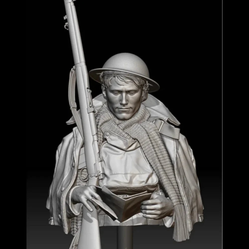 1/10 WWI British Infantryman with Rifle, Resin Model Bust Kit, Unassembled and Unpainted