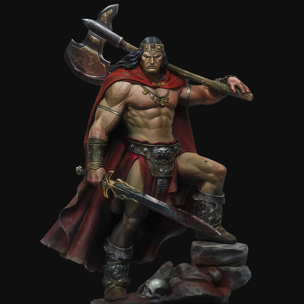 80mm Crowned Barbarian with Axe and Cape, Resin Model Figure Kit, Fantasy Theme, Unassembled and Unpainted