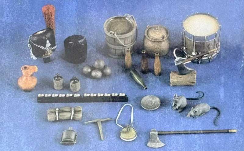 120mm WWII Military Field Accessories, Resin Model Terrain Kit, Unpainted