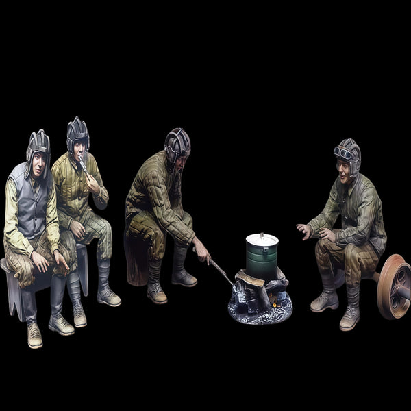 1/35 WWII Soviet Tank Crew Campfire, 4 Figures, Resin Model Figure Kit, Unassembled and Unpainted