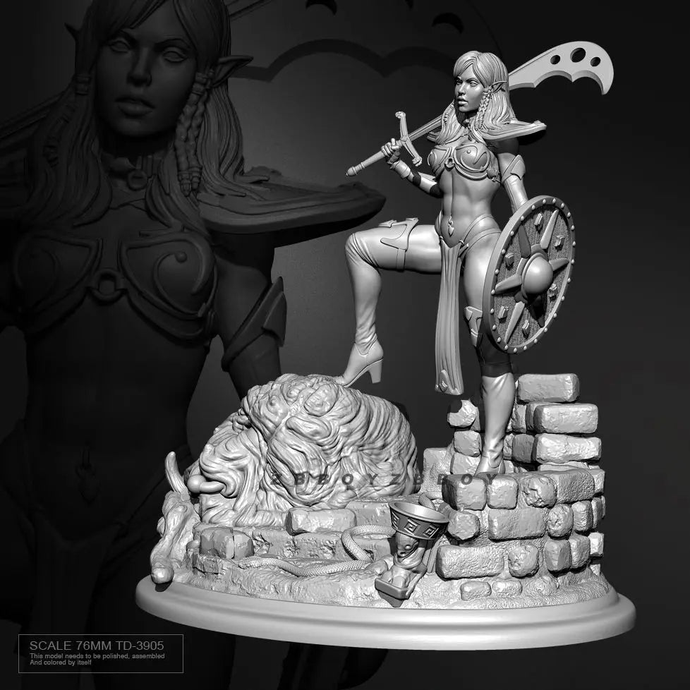 75mm Female Greatsword Warrior, Resin Model Figure Kit, Fantasy Theme, Unassembled and Unpainted