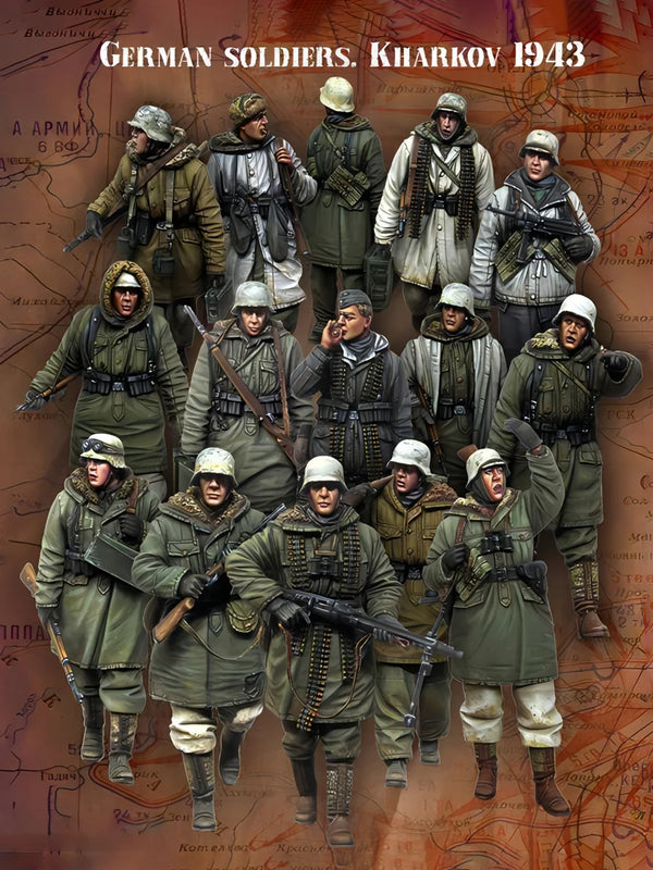 1/35 WWII German Soldiers Kharkov 1943, 15 Figures, Resin Model Figure Kit, Unassembled and Unpainted