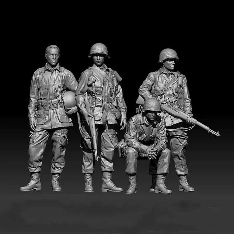 1/35 WWII US Infantry Squad, 4 Figures, Resin Model Figure Kit, Unassembled and Unpainted