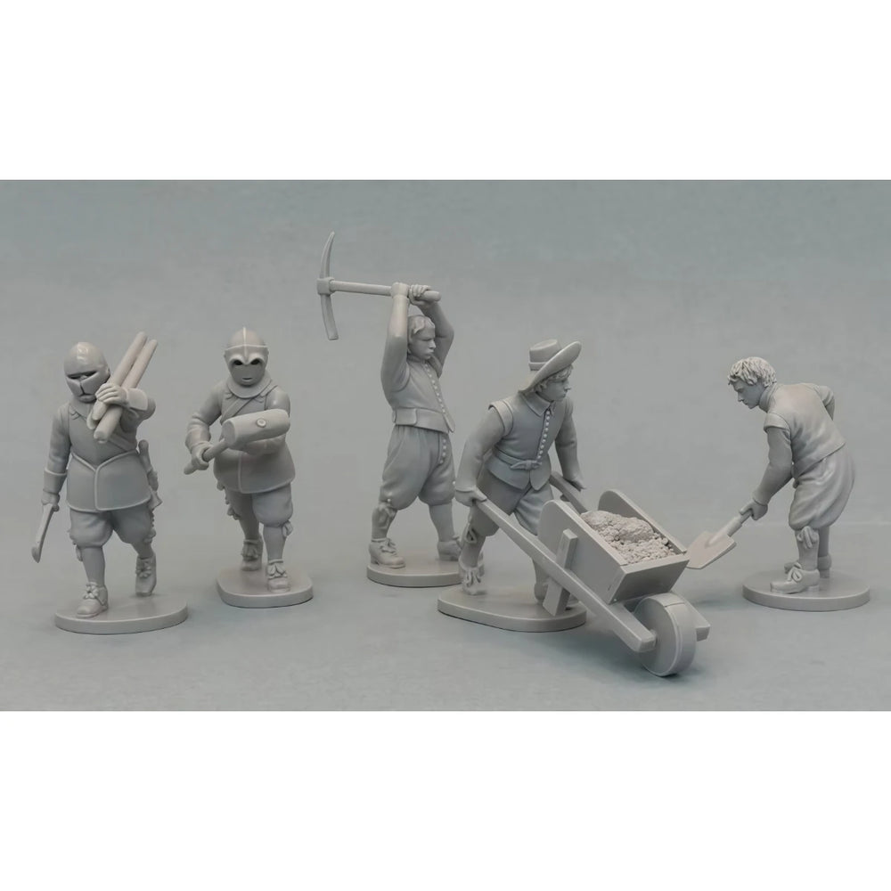 28mm Medieval Siege Workers, 5 Figures, Resin Model Figure Kit, Unassembled and Unpainted