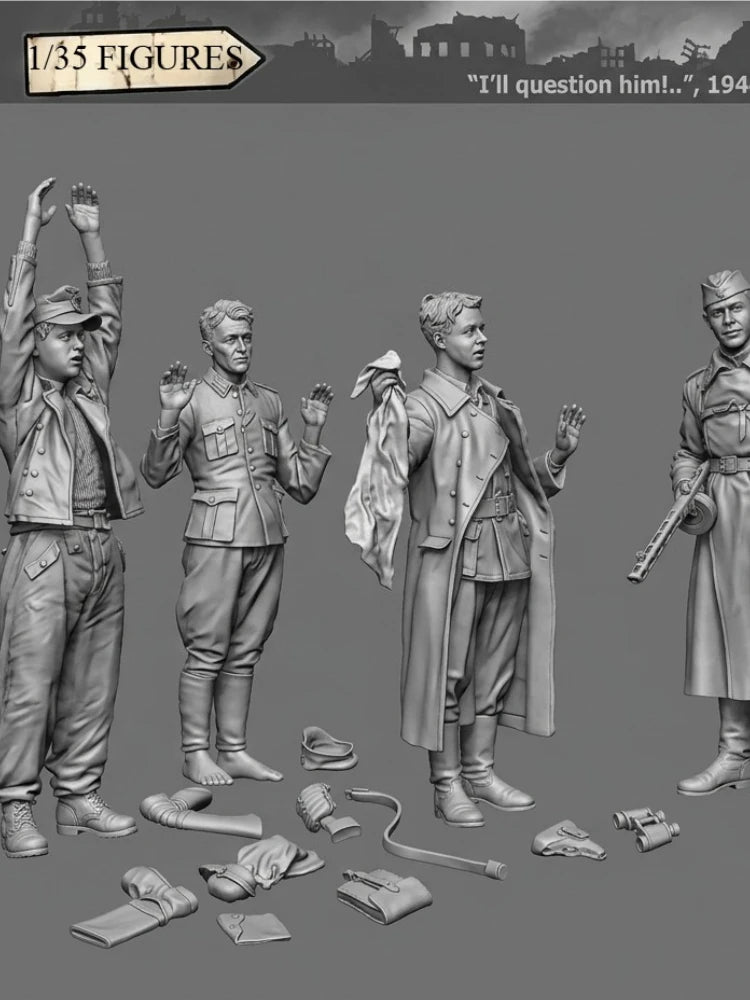 1/35 WWII German Surrender Soldiers, 5 Figures, Resin Model Figure Kit, Unassembled and Unpainted