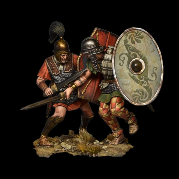 54mm Ancient Roman Legionaries with Large Shields, 4 Figures, Resin Model Figure Kit, Unassembled and Unpainted