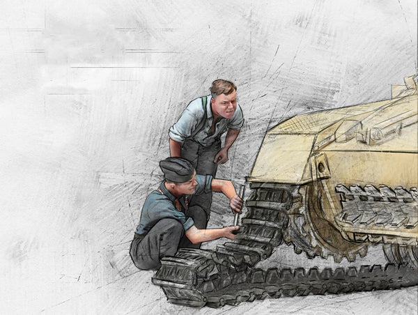 1/35 WWII Tank Crew Mechanics, 2 Figures, Resin Model Figure Kit, Unassembled and Unpainted