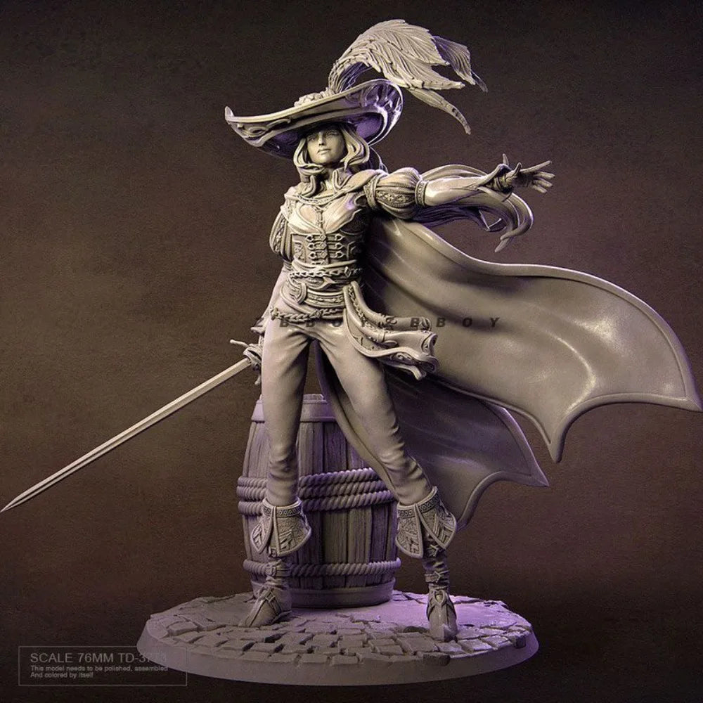 76mm Female Pirate Swordsman, Resin Model Figure Kit, Fantasy Theme, Unassembled and Unpainted