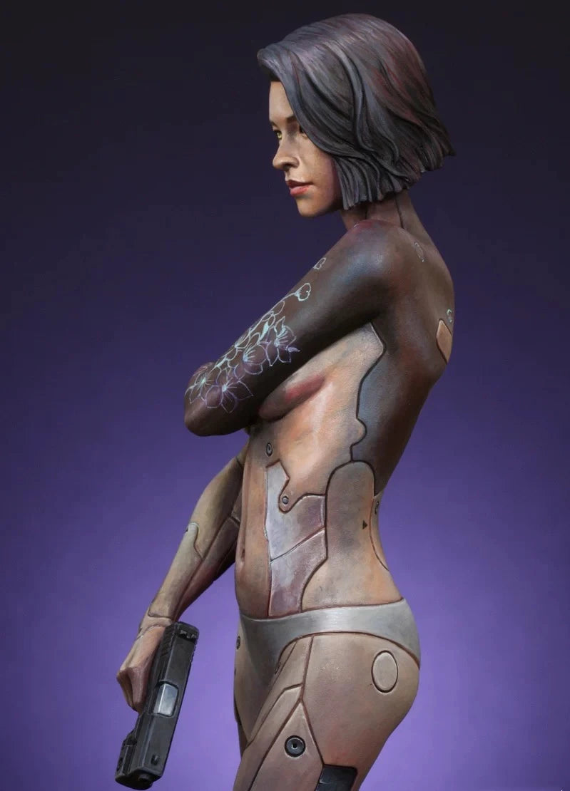 1/12 Female Cyborg Commando with Augmented Left Arm, Resin Model Figure Kit, Sci-Fi Theme, Unassembled and Unpainted
