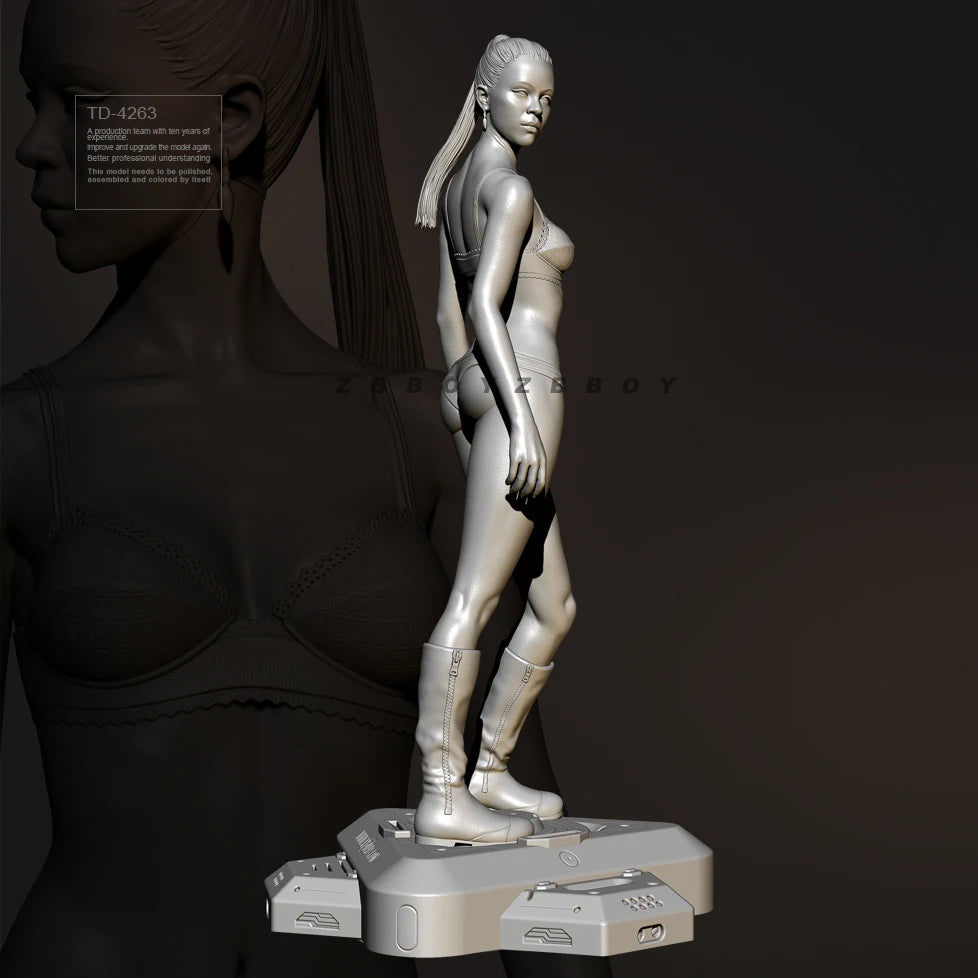 75mm Sci-Fi Female Trooper with Ponytail and Leg Wraps, Resin Model Figure Kit, Unassembled and Unpainted