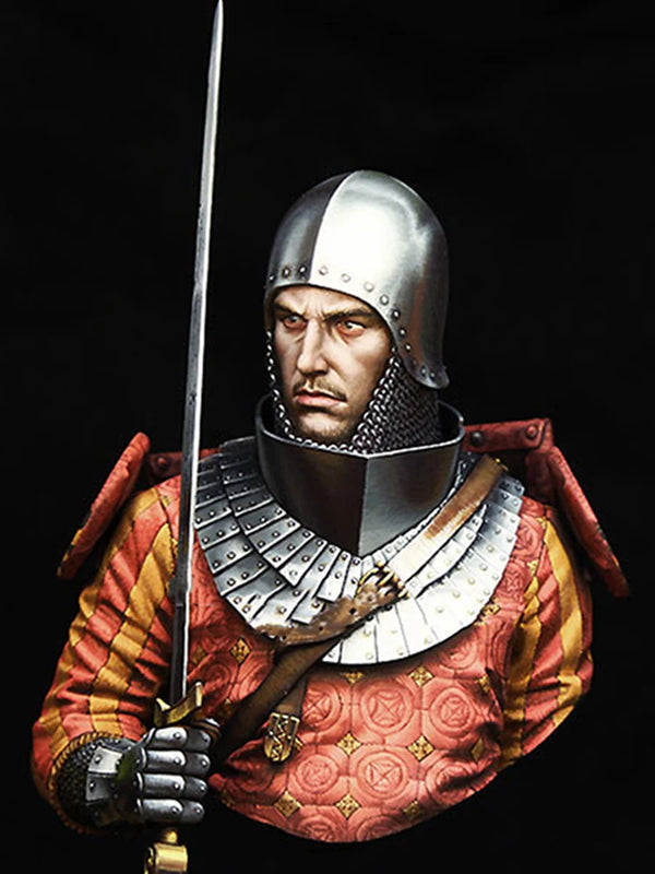 1/10 Medieval Knight in Red Brocade Surcoat with Sword, Resin Model Bust Kit, Unassembled and Unpainted