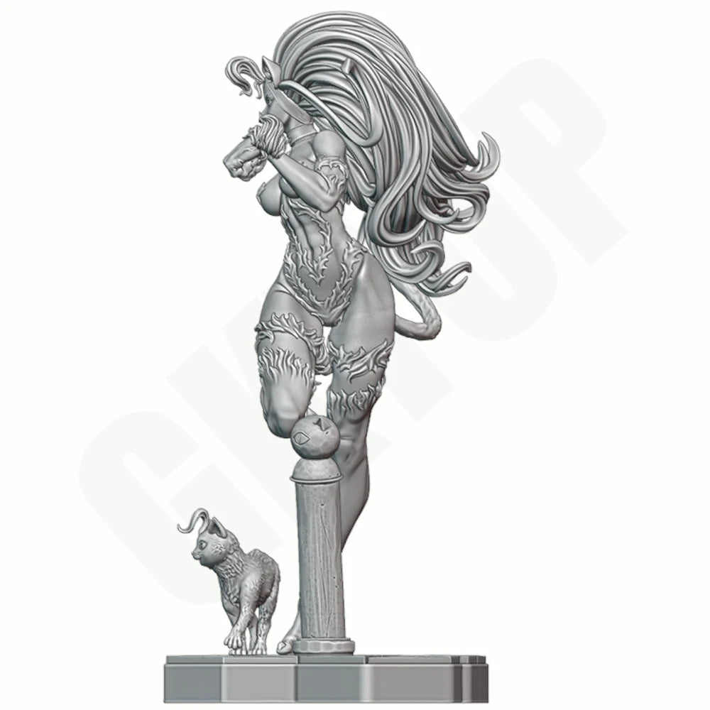 1/24 Beast Girl with Familiars, Resin Model Figure Kit, Fantasy Theme, Unassembled and Unpainted