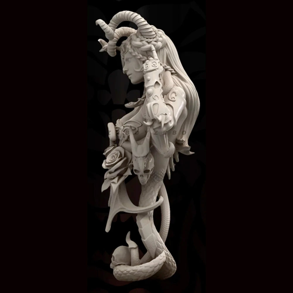 1/10 Horned Sorceress with Serpent and Roses, Resin Model Bust Kit, Fantasy Theme, Unassembled and Unpainted