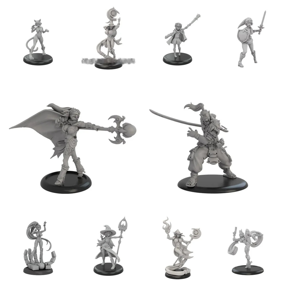 50mm Warriors & Humanoids, 12 Figures, Resin Model Figure Kit, Fantasy Theme, Unassembled and Unpainted