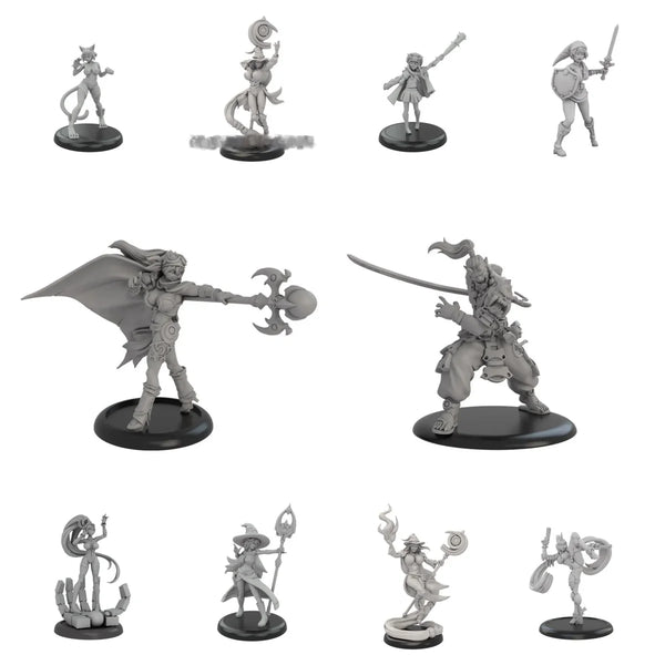 50mm Warriors & Humanoids, 12 Figures, Resin Model Figure Kit, Fantasy Theme, Unassembled and Unpainted